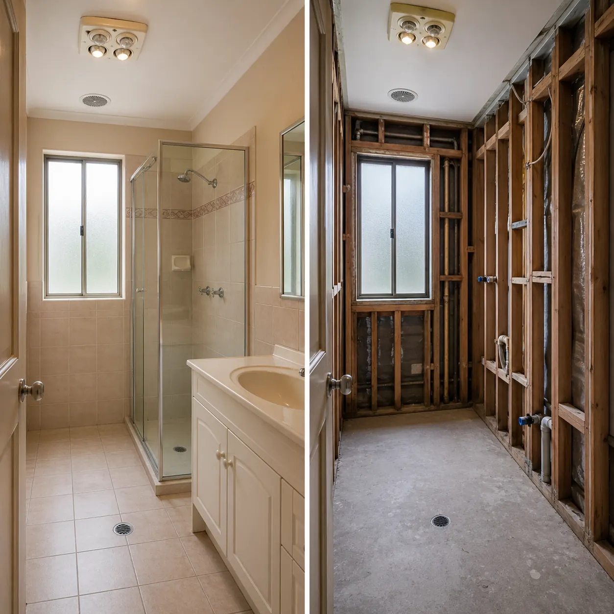 Before and after bathroom strip out