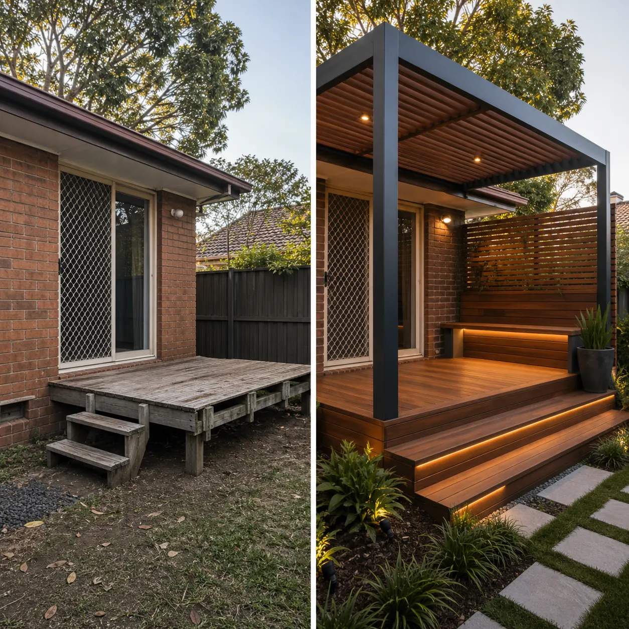 Before and after carpentry work