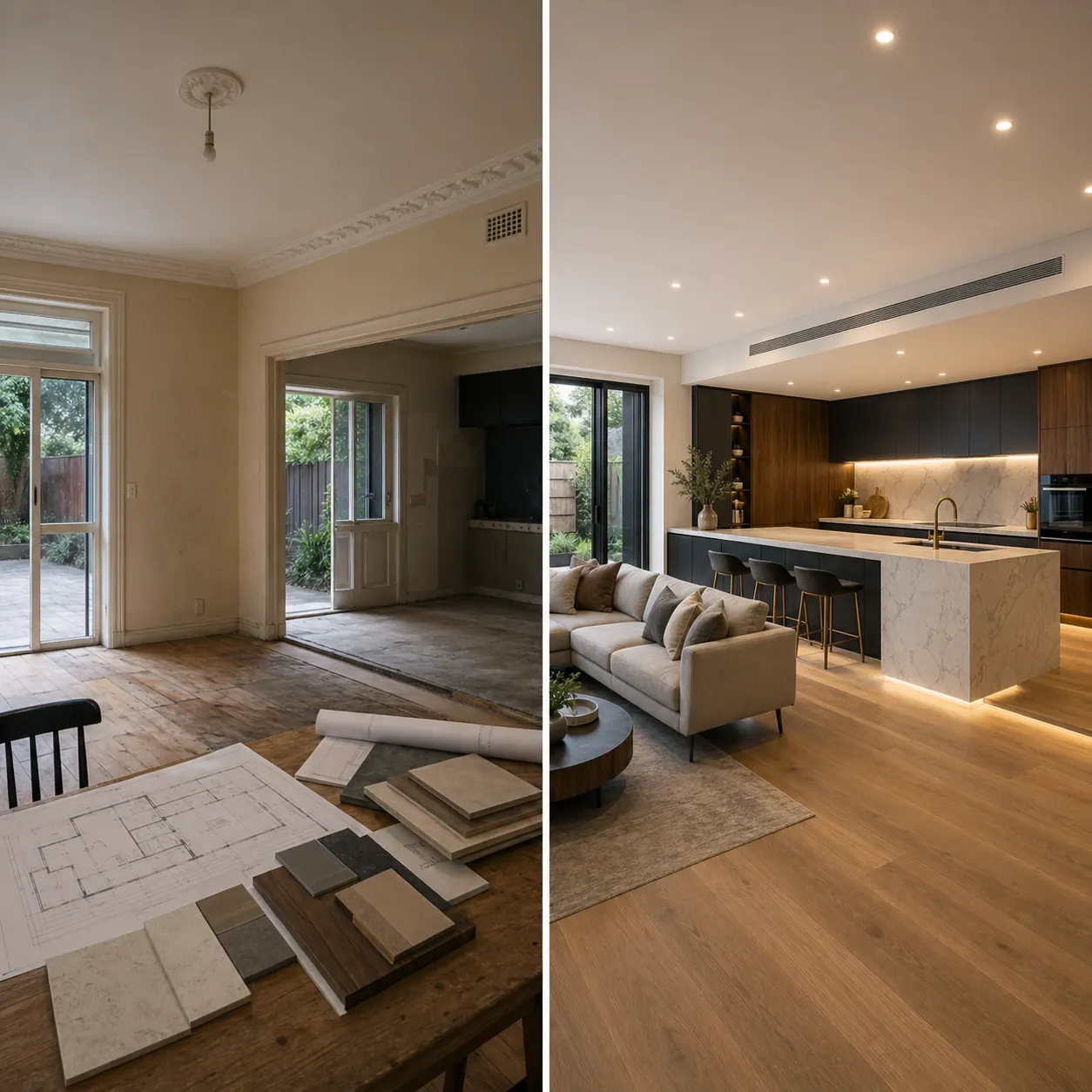 Before and after design and build project